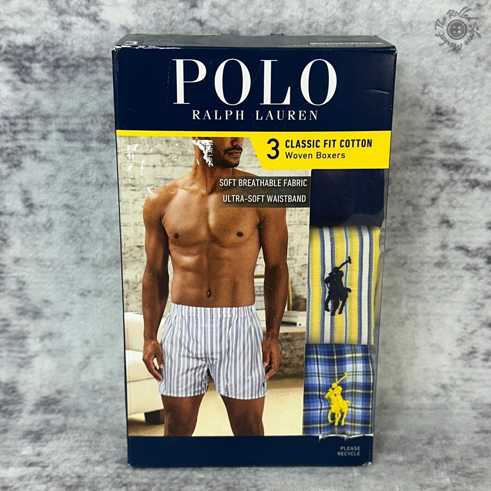 NIB - Polo Ralph Lauren 3 Pack Classic Fit Woven Boxers Men's XL Blue Yellow